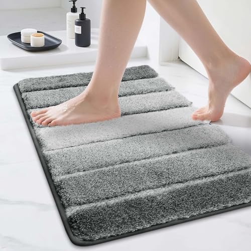 COSY HOMEER Bathroom Rugs 24"x17", Ultra Soft Absorbent Bath Mat with Non-Slip TPR Backing, Machine Washable Shaggy Rug for Bathroom Floor, Grey Grey