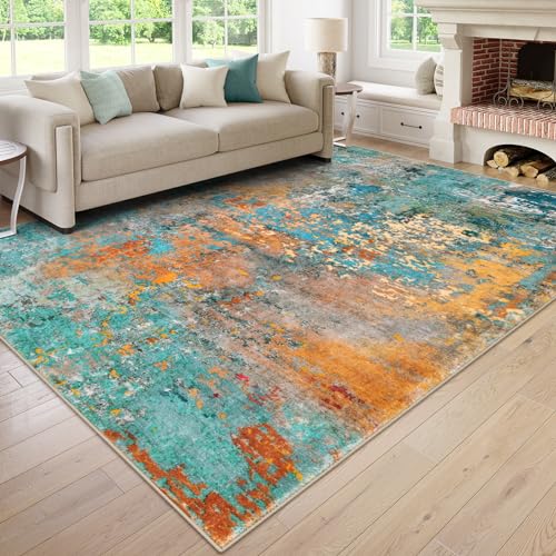 Lahome Modern Abstract Area Rugs 9x12 Living Room Rug, Washable Rugs for Living Room Bedroom Low Pile Non Slip, Colorful Large Soft Indoor Carpet for