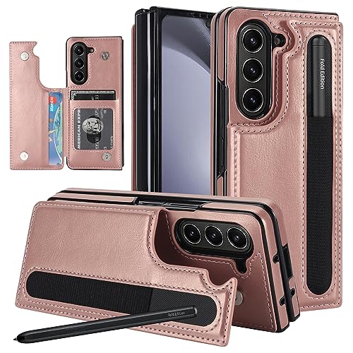 for Samsung Galaxy Z Fold 5 Wallet Case with Credit Card Holder and S-Pen Holder,Fold Premium Leather Magnetic Clasp Kickstand Heavy Duty Protective C