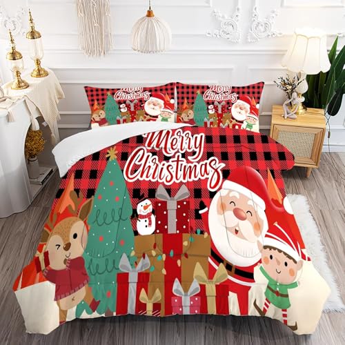 Christmas Comforter Set King Size Plaid Bedding Sets for Kids Boys Girls Bedroom Xmas Gift Christmas Festival Winter Quilt Set,1 Comforter + 2 Pillow