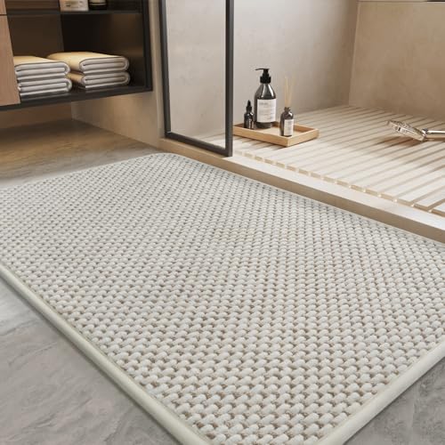 PADOOR-Bath Mat-Super Absorbent Chenille Bathroom Mats-Rubber Backed Bath Mats for Bathroom Non Slip, Machine Washable Bathroom Rugs Front of Bathtub,