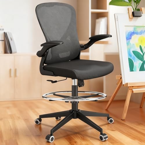 Drafting Chair, Ergonomic Tall Office Chairs for Standing Desk, Home Office Desk Chair with Lumbar Support and Adjustable Flip-up Armrests & footrest