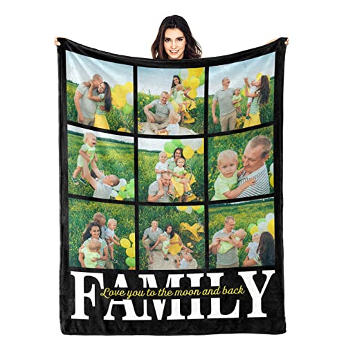 Custom Blanket Personalized Blanket Gifts for Family and Friends, Customized Throws Blankets with Photo and Text as Gifts for Mom, Dad, on Mothers Day