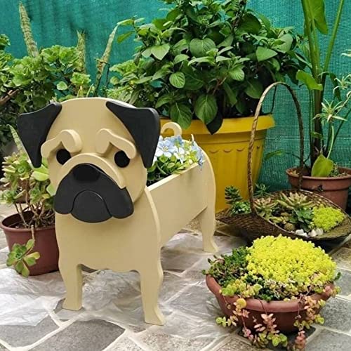 MADEI Cute Dog Planter Plant Pot,Pomeranian Schnauzer Plant Container Rack for Outdoor Indoor Plant Storage Containers for Plants and Stuff (Small,Pug
