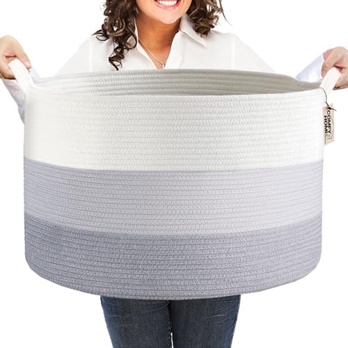 COMFY-HOMI XXXL Large Laundry Basket, Cotton Rope Nursery Woven Basket for Storage, Blanket Baskets Living Room Laundry Hamper, Dog Toy Storage Organi