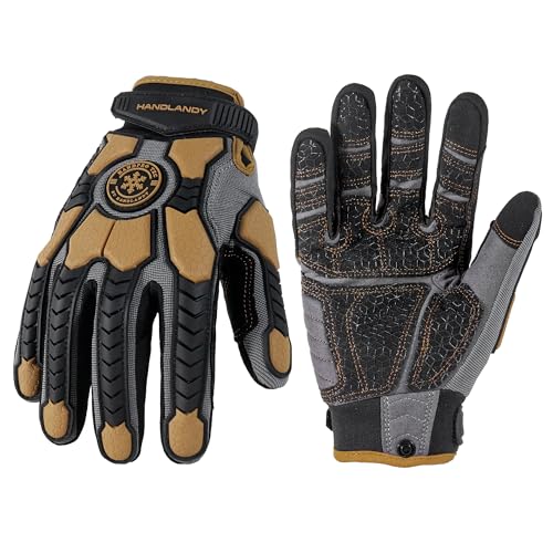 HANDLANDY Winter Water Resistant Work Gloves for Men, Insulated Heavy Duty Mechanic Glove for Cold Weather (Coffee-insulated, Large) Large Coffee-insu
