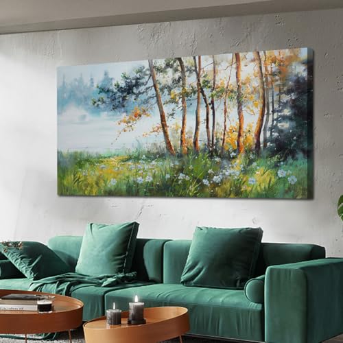 Ardemy Wall Art Green Large Tree Wall Decor Living Room Landscape Textured Nature Flower Canvas Wall Picture Bedroom Forest Painting Artwork Dining Ro