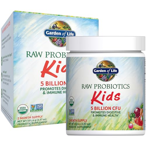 Garden of Life Organic Raw Probiotics for Kids - 5 Billion CFU Children's Acidophilus, Bifido Probiotic Powder Supplement with Fruit and Veggie Prebio