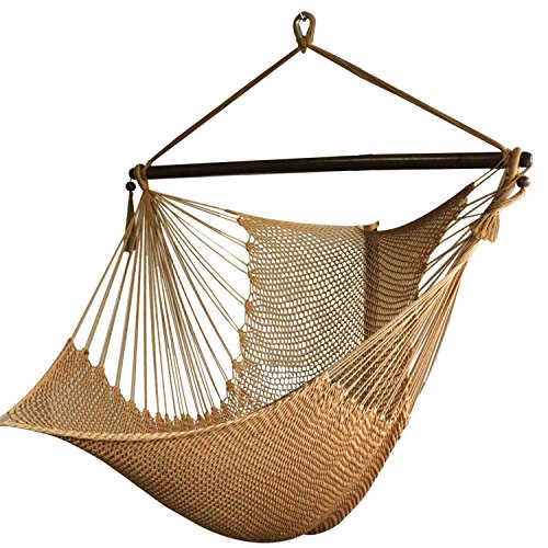 Large Hammock Chair with Spreader Bar, Caribbean Hammock Hanging Rope Swing Chair, XL Hammock Chair Outdoor, Indoor, Bedroom, 330 LBS Weight Capacity,