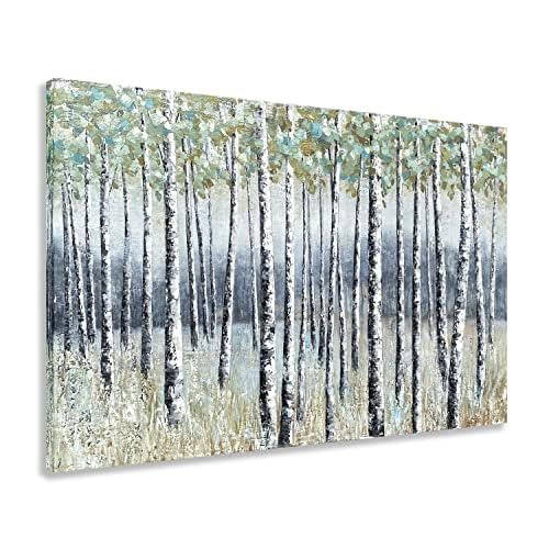 Yihui Arts Aspen Tree Paintings - Modern Abstract Forest Wall Art - Landscape Pictures with Embellishments for Living Room Bedroom Bathroom Decor 28"L