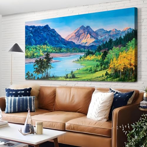 Ardemy Nature Mountain Canvas Wall Art for Living Room Extra Large Ridge Painting Wall Decor, Landscape Picture Wall Decor Bedroom Panoramic Creek Sce