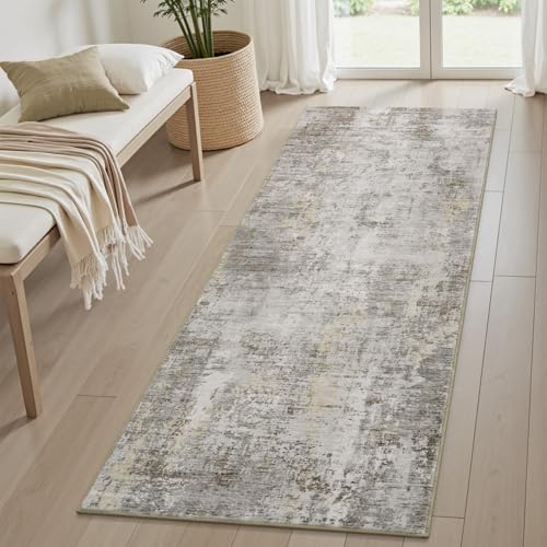 AMOAMI 2 x 8 Hallway Runner Rug Non Slip Super Soft Long Runner Rugs Machine Washable Low Pile Modern Abstract Runners for Hallways for Bedroom Laundr
