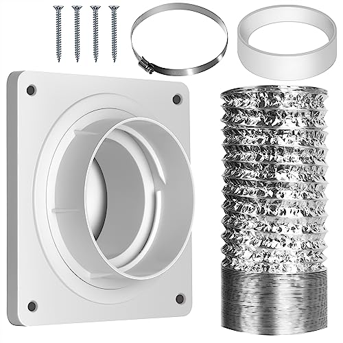 Dryer Vent Hose Connector Kit, Dryer Vent Wall Plate with Hose(4 inch 8 feet), Dryer Duct Connector with Quick Connect & Disconnect, Covers Area 7inch