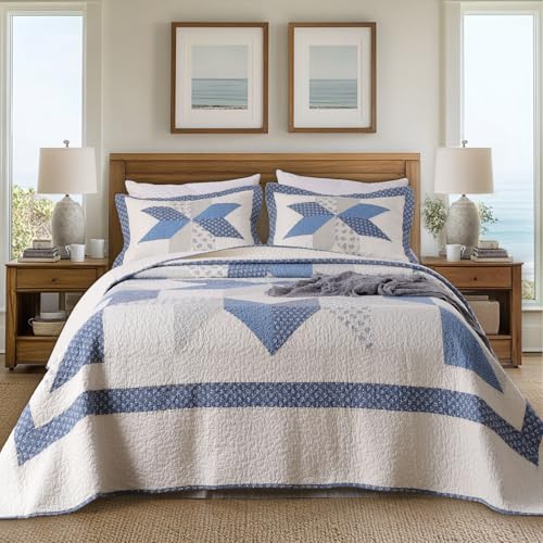 KASENTEX Authentic 100% Cotton Easy-Clean Decorative Bedspread with Floral Patchwork Coverlet, Soft & Oversized Quilt Bedding for Better Coverage, Twi