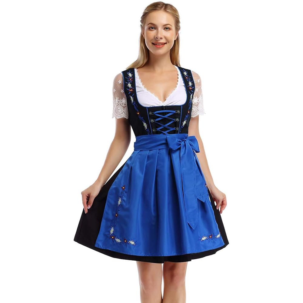 Garvee Women's Oktoberfest German Dirndl Dress 2 Pieces Beer Girl Costume Blue XL