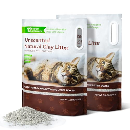 Clumping Cat Litters 2 Pack, 7.5lb Sodium Bentonite Cat Litter - Fast Clumping, Dual Odor Control with Enzymes, Low Dust & Safe for Cats