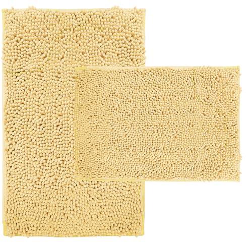 Bathroom Rugs Sets 2 Piece Plush Chenille Bath Rugs Non-Slip Bath Mats Absorbent Shaggy Rugs,Bathtub Mat,Bathroom Mats,Washable Bathroom Carpet for Tu