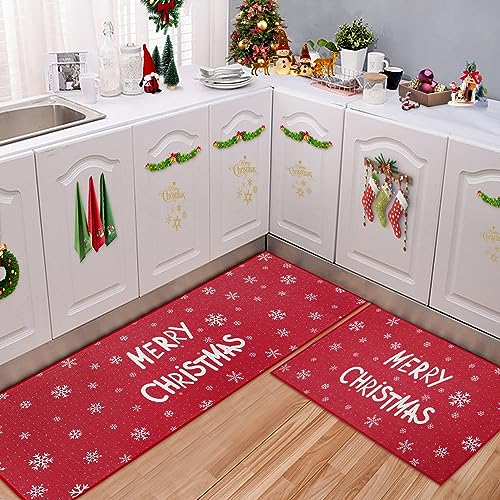 Garvee Kitchen Rugs and Mats Washable Non-Skid Kitchen Mats Christmas Decorative Runner Rugs Xmas Throw Floor Mats Runner for Kitchen Laundry Sink, 17
