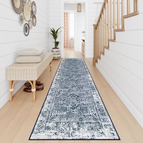 Lahome Boho Washable Runner Rug for Hallways Non Slip, 2.5x12 Bathroom Rug Runners for Hallway Entryway Indoor, 12ft Long Carpet Runner for Bedroom Be
