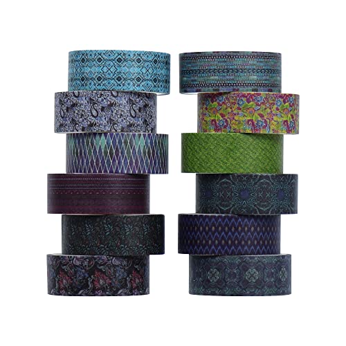 12 PCS Washi Tape Set, Decorative Adhesive for DIY Crafts Gift Wrapping, Photo Frame, Planners, Scrapbooking Supplies, Christmas Holiday Decoration