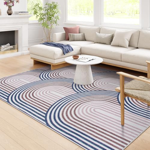 Moynesa Boho Rainbow 6x9 Area Rugs for Living Room, Ultra Thin Soft Colored Bedroom Rugs Machine Washable, Non Slip Mid Century Modern Large Indoor Ca