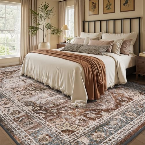 Brown Washable 5x7 Area Rugs for Living Room Rug Bedroom Rug Carpet Neutral Vintage Dining Room Rugs for Under Table Soft Comfortable Non Slip Brown M