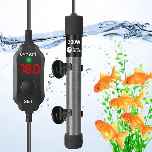AquaMiralce 300W Aquarium Heater with Compact Size, Submersible Fish Tank Heater with LED Digital Display Thermostat, Adjustable Fish Heater Turtle He
