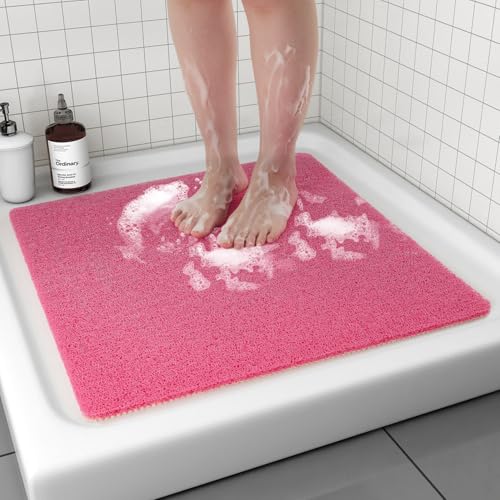 Non Slip Shower Mat, Comfortable Bath mat for Textured Surface,Quick Drying Easy Cleaning Shower Floor Mat for Wet Area,Without Suction Cups Pink 24 x