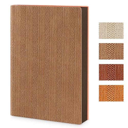 A5 Journal Notebook Retro Soft PU Leather Cover 260 Lined Pages Work Notebooks College Ruled Writing Diary for Study Office Meeting (Light Orange Brow