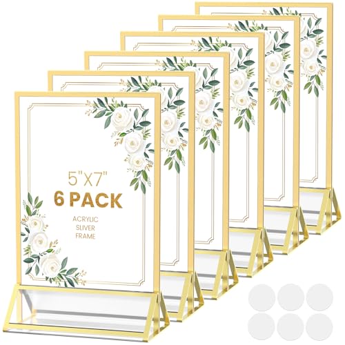 Acrylic Sign Holder 5X7 Gold Picture Frame Double-Sided Acrylic Frames for Wedding Table Numbers Photo Frames Flyers Menu with Removable Sticky Dots-6