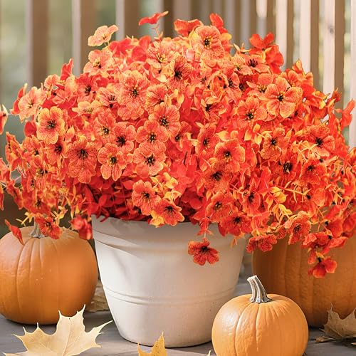 Der Rose 12 Bundles Faux Artificial Mums for Outdoors Fake Fall Flowers Plants Fall Decoration UV Resistant for Outside Home Porch Patio Garden Decor�