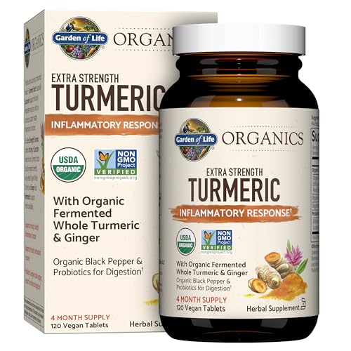 Garden of Life Organics Extra Strength Turmeric Inflammatory Response 120 Tablets-100Mg Curcumin (95% Curcuminoids) Black Pepper, Probiotics, Organic