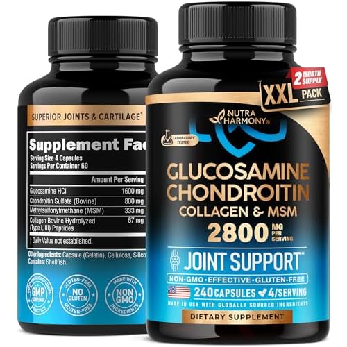 Glucosamine Chondroitin MSM Collagen | Joint Support Supplement 2800 mg | Made in USA | FSA Approved Product Items | Flexibility Nutritional Vitamins