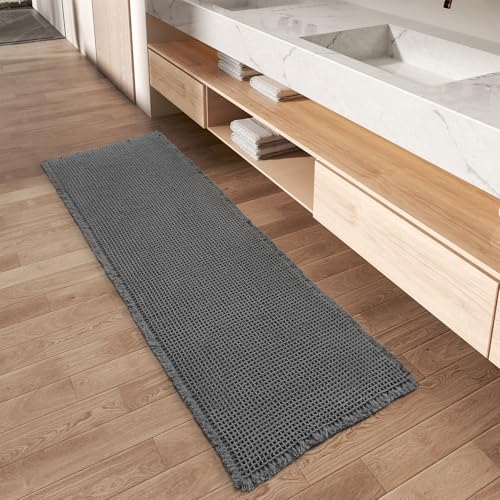 AMOAMI Upgraded Waffle Runner Rug Super Absorbent Non Slip Bath Mats for Bathroom Floor Machine Washable Bathroom Runner Rug with Tassels, Ideal for H