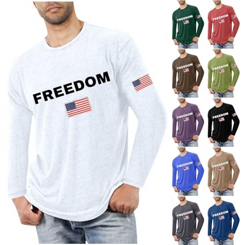 Charlie Kirk Freedom Shirt for Men Commemorative Long Sleeve Shirts Patriotic USA Flag Tops Soft Letters Graphic Tees White Medium