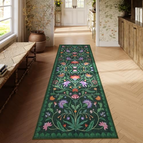 Lahome Boho Floral 2'6"x8' Washable Runners for Hallways, Kitchen Runner Rugs Non Skid Ultra-Thin, Soft Bathroom Rug Throw Carpet Runners for Bedroom