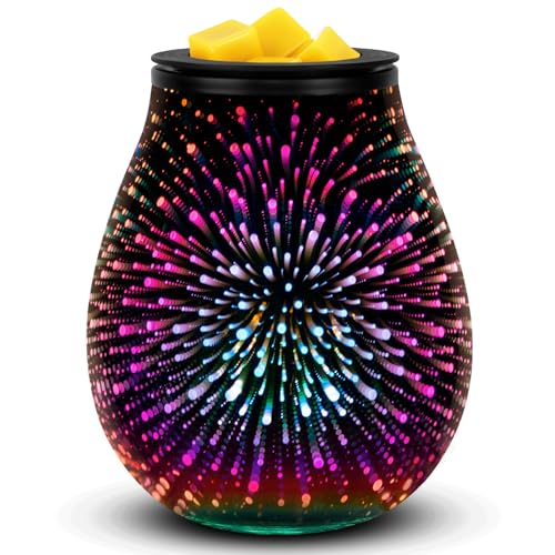 3D Glass Electric Wax Melter Warmer Warmer for Scented Wax Wax Burner Melter Fragrance Warmer for Home Office Bedroom Living Room Gifts & Decor (Firew