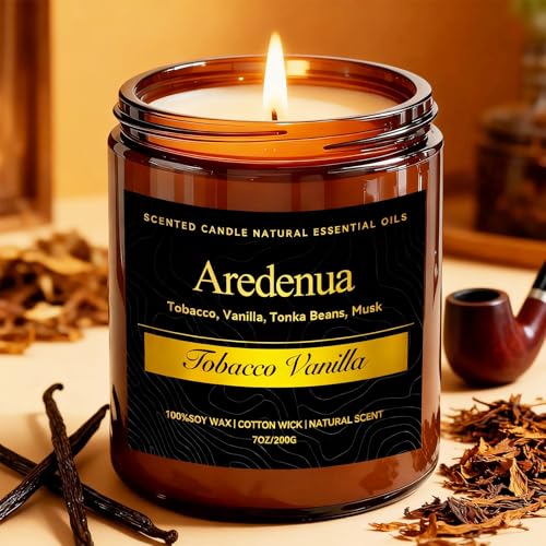 Tobacco Vanilla Candle - 7oz Soy Candles for Home Scented, Aromatherapy Candle Gifts for Men - Manly Scented Candles, 50H Long Lasting Burn Time, Perf