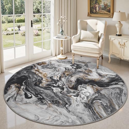 6x6 Round Area Rugs for Living Room, Modern Abstract Rug for Bedroom, Contemporary Machine Washable Rug, Large Stain Resistant Carpet for Dining Room