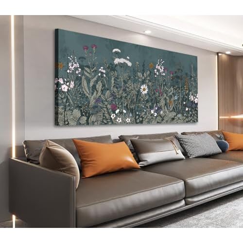 NINEASO Botanical Canvas Wall Art - Dusty Blue Wildflower Nature Pictures Bloom Floral Wall Decor Flower Plants Painting Print Artwork for Living Room