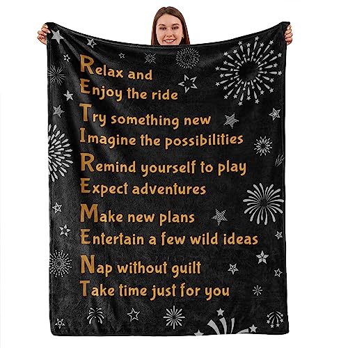 Best Retirement Gifts, Retirement Gifts for Women Men, Going Away Gift - Happy Retirement Throws Blanket for Teachers Grandparent Friends (55x70, Blac