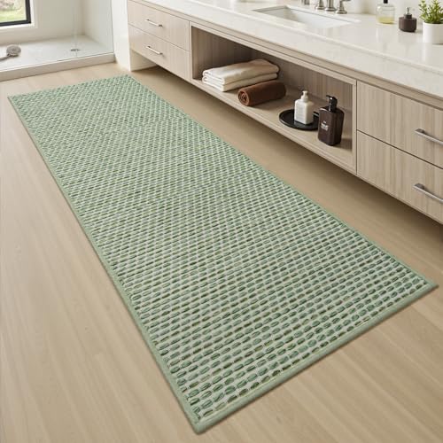 AMOAMI Unique Woven Bathroom Runner Rug, Super Absorbent Non Slip Bath Mats for Bathroom Textured Bathroom Mat Quick Dry Boho Rugs Runners for Hallywa