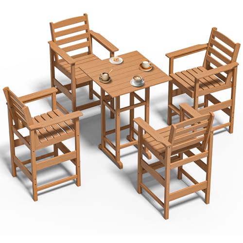 Adirondack Bar High Chair Set 5-Pieces,Adirondack Bar Chairs Set of 4 with Table,HDPE All-Weather Patio Furniture for Balcony, Backyard, Poolside –T