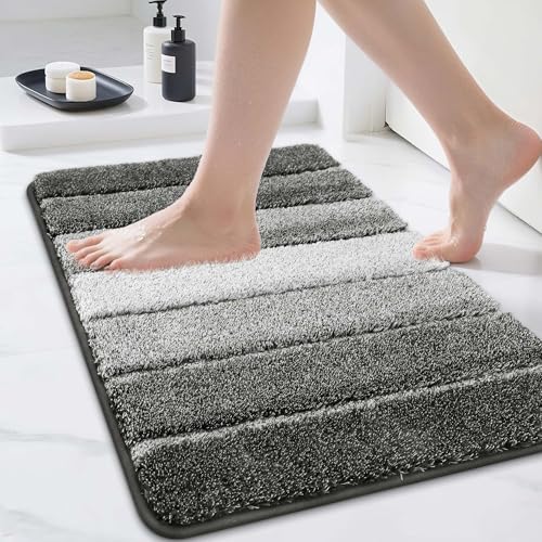 COSY HOMEER Bathroom Rugs 24"x17", Ultra Soft Absorbent Bath Mat with Non-Slip TPR Backing, Machine Washable Shaggy Rug for Bathroom Floor, Dark Gray