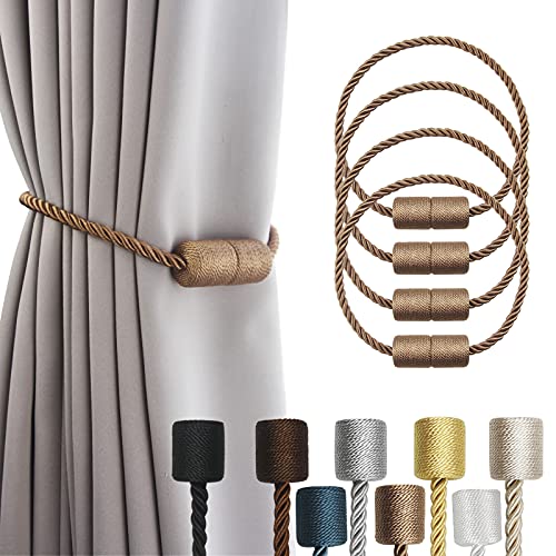 4 Pack Strong Magnetic Curtain Tiebacks Outdoor Elegant Decorative Tie Backs Modern Rope Tiebacks for Drapes Window Curtain Holdbacks for Draperies- K
