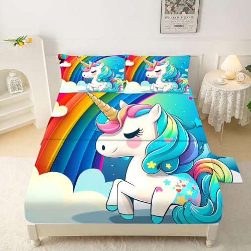 Unicorn Sheets Set Rainbow Unicorn Bedding Twin Size for Girls Kids Children Boys Teens Bedroom Bed - 1 Flat Sheet, 1 Fitted Sheet, 1 Pillowcase Lcl01