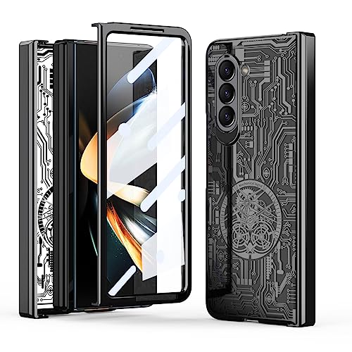 for Samsung Galaxy Z Fold 5 Case with Mechanical Legend Pattern, Front Screen Protector - Sleek Design, Holographic Texture, Plating Folding Completel