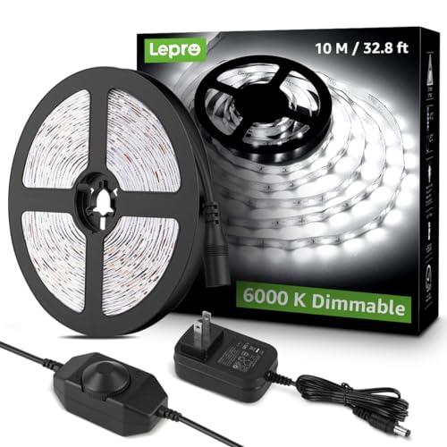 Lepro LED Strip Light, 32.8Ft Dimmable Vanity Lights, 6000K Super Bright LED Tape Lights, 420 LEDs SMD 2835, Strong 3M Adhesive, Suitable for Home, Ki