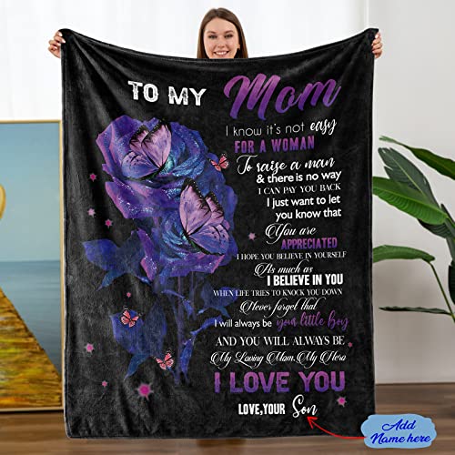 Custom Blanket with Name for Mom from Son, Mom Christmas Birthday Gifts Ideas, Thanksgiving Special Occasions Throws Blanket To My Mom,son CUSTOM