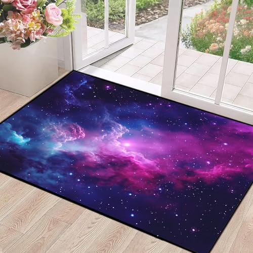 Purple Galaxy Rug Space Rugs Colorful Throw Rug Non-Slip Sun and Cloud Carpet Doormats for Living Room Bedroom Apartment Dorm Floor Mat 63 in x 31 in